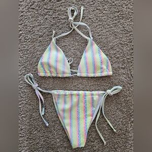 NWOTs Neon Rainbow Snakeskin Printed Triangle Tie-Side Bikini Set